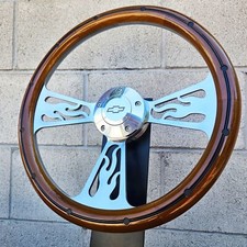 14 Billet Flame Steering Wheel With Mahogany Wrap And Chevy Horn Button