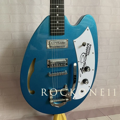 Custom May Queen Blue Electric Guitar F Hole Semi Hollow Body HH Pickup w,Bigsby