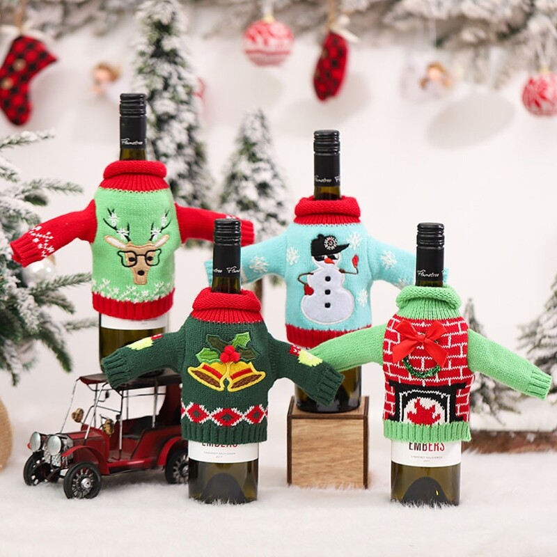 Christmas Sweater Wine Bottle Cover Knitted Ugly Sweaters Wine Bottle Gift  Bag