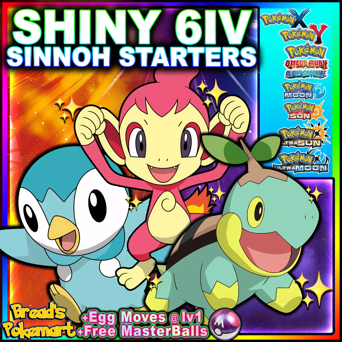 Shiny Turtwig/Chimchar/Piplup Starter Pack 6IV - Pokemon X/Y OR/AS