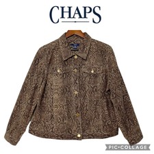 Chaps Women Brown Beige Sneak Print Jean Jacket Plus Size 2x