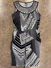 Bisou Bisou Womens Black White Geometric Drawstring Summer Cocktail Dress Size 4