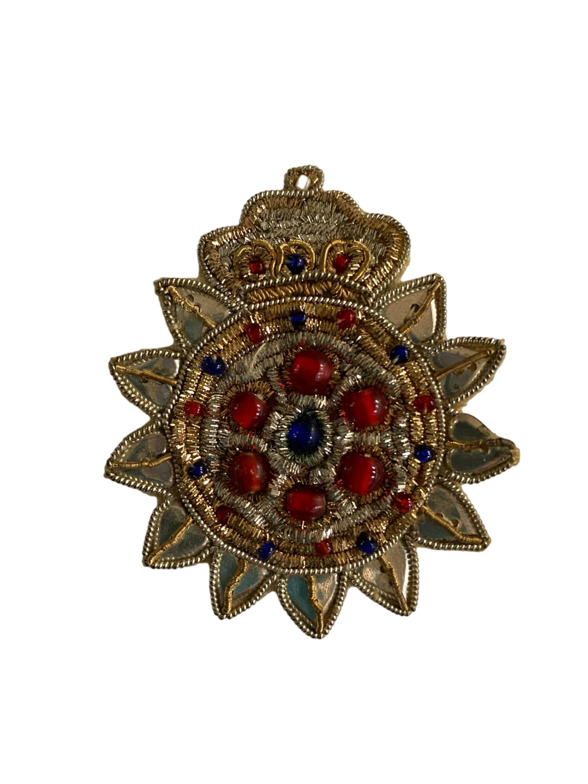 Vintage embroidered India brooch bead pin Gem