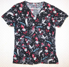 Dr. Seuss Scrub Top, CAT IN THE HAT Superstar , Black, V-Neck, 3 Pockets, XS