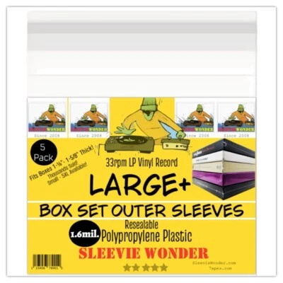 SLEEVIE WONDER Large Box Set Outer Plastic Sleeves (x5) 1.6mil Seal Up LP Vinyl Record Boxset