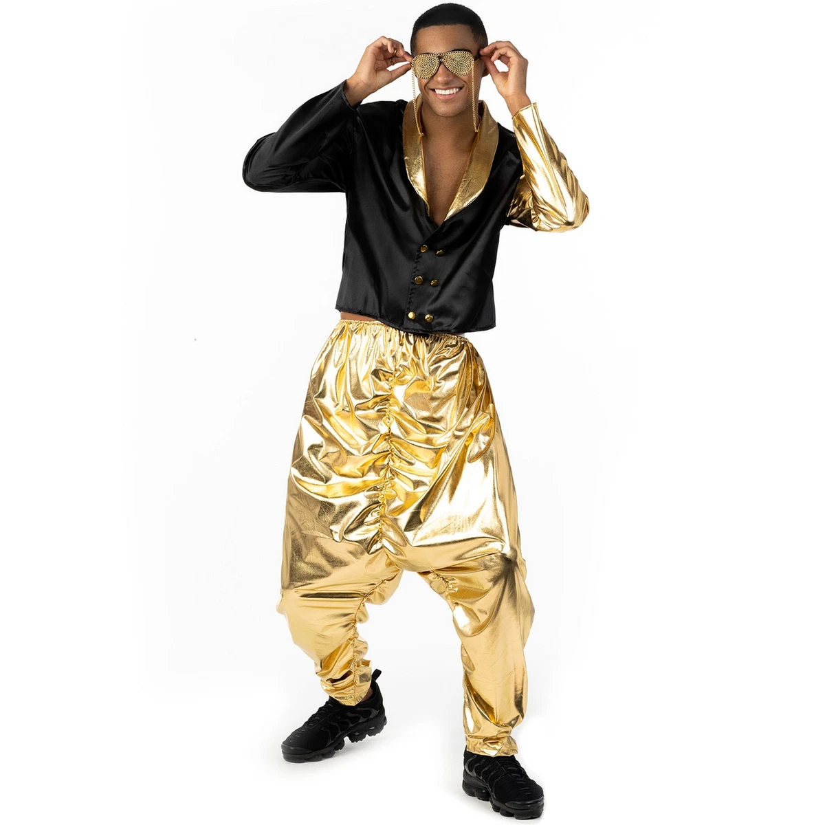 Boland - camicia da discoteca con frange, oro, da uomo, costume