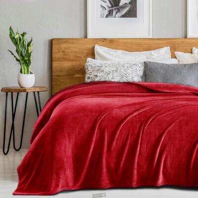 Sedona House Microfiber Warm Lightweight Flannel Fleece Blanket 90x90 Queen Red