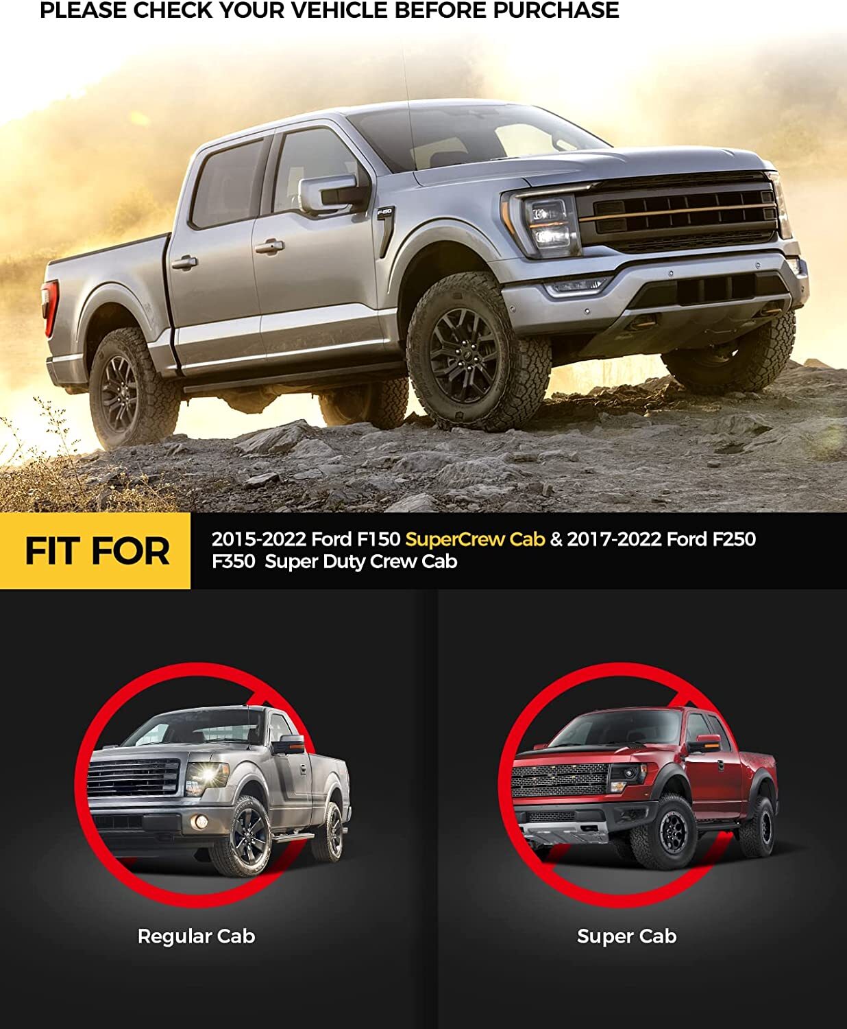 For 20152023 Ford F150 SuperCrew Cab Running Boards Nerf Bar Side