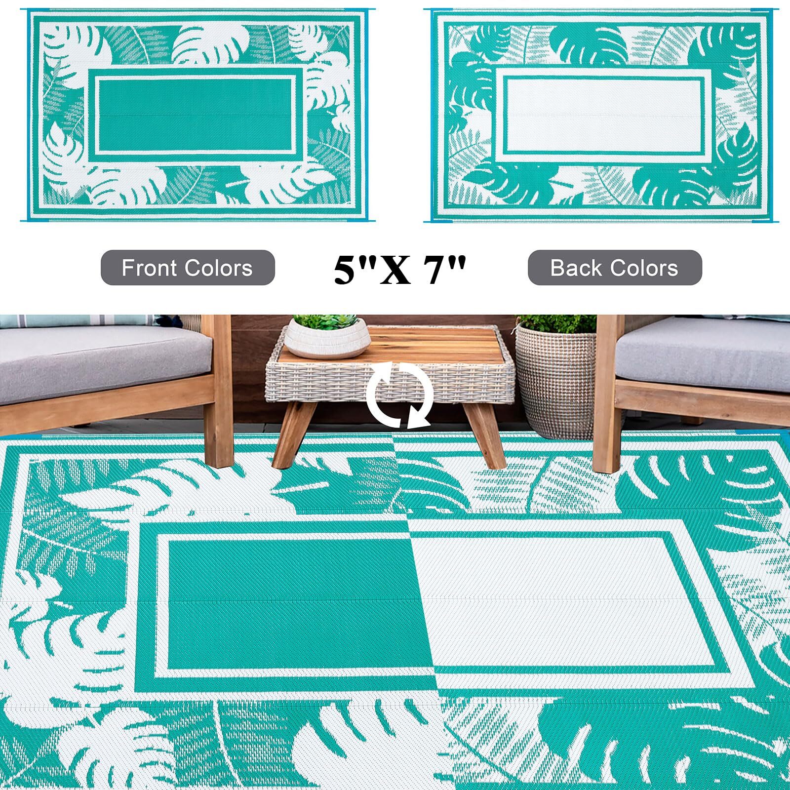 HiiARug Outdoor Rug 5x7Ft Outdoor Plastic Straw Rug Waterproof