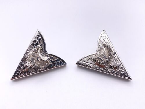 Points Vintage JHB Silver Tone Metal Set of Western Clip-on Shirt Collar Tips