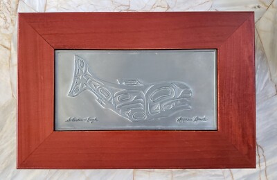 Salmon & Eagle Artist Roxana Leask Pewter Whale Wood Trinket Box