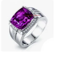 Natural Amethyst & CZ Gemstones With 925 Sterling Silver Ring For Men #4598