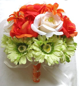 Wedding bouquets Bridal silk flowers ORANGE LILY GREEN DAISY CREAM ... Wedding bouquets Bridal silk flowers ORANGE LILY GREEN DAISY CREAM ...