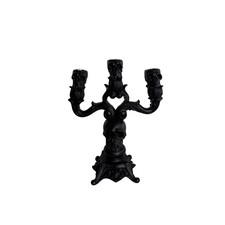 Matte Black Gothic Skull Candelabra 3-Arm Halloween Decor Ornate Tabletop Holder