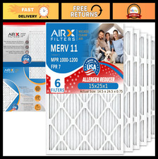 15x25x1 MERV 11 Air Filter 6-Pack - Allergy, Dust, Pet Dander, HVAC AC Replaceme