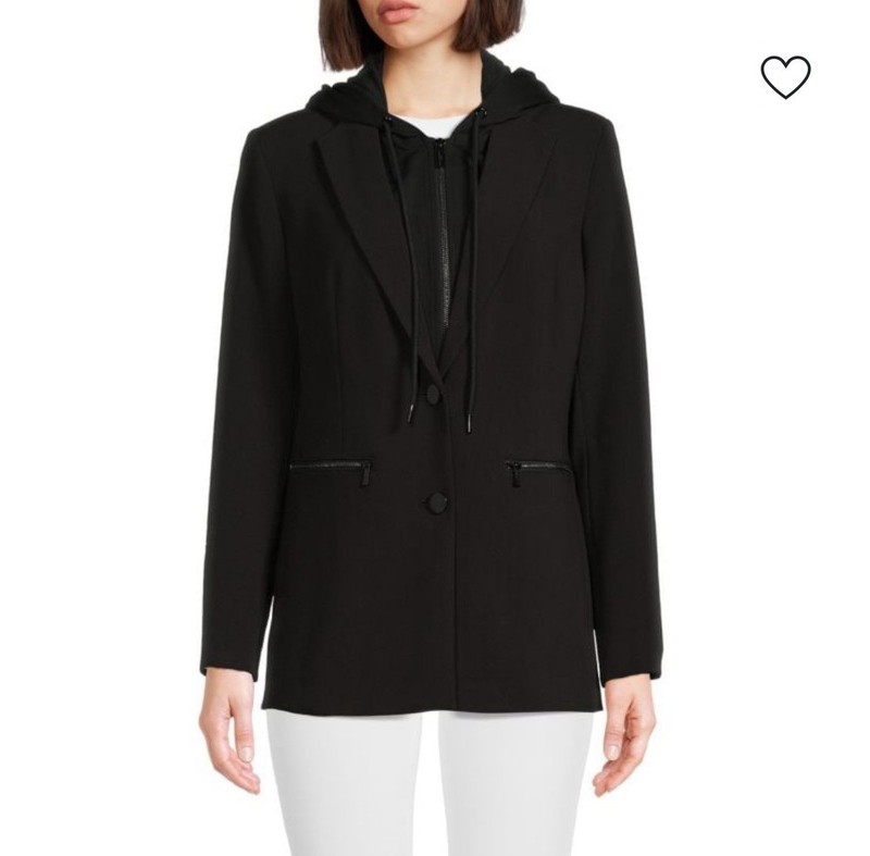 Karl Lagerfeld Paris Black Hooded Mix Media Blazer Jacket XS NWT