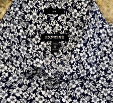 EXPRESS MEN  S NAVY  WHITE FORAL SLIM FIT BUTTON FRONT LONG SLEEVE SHIRT SIZE XL
