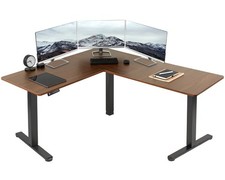 VIVO Dark Walnut / Black Electric 63" x 55" Corner Desk, L-Shaped Workstation