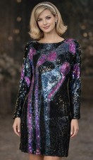 Vtg 80’s Neil Bieff/Arturo Herrera Black Abstract Sequin Silk L/S Mini Dress S