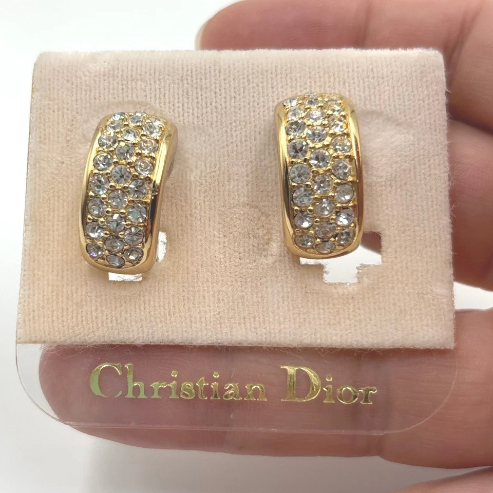 Pendientes de clip pavé diamantes de imitación Christian Dior vintage raros nuevos con etiquetas Foto 3 de 4