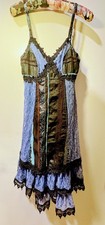 Vintage Y2K For Her Paris Patchwork Slip Dress Blue Lace Whimsigoth Mall Grunge