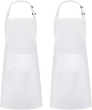 Syntus Men Women Adjustable Cooking Kitchen Chef Aprons W/ 2 Pocket 2-White NEW