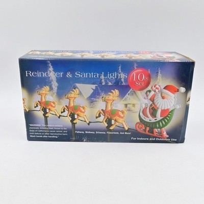 Reindeer and Santa Claus Path Way Stake Lights 10 PC Complete