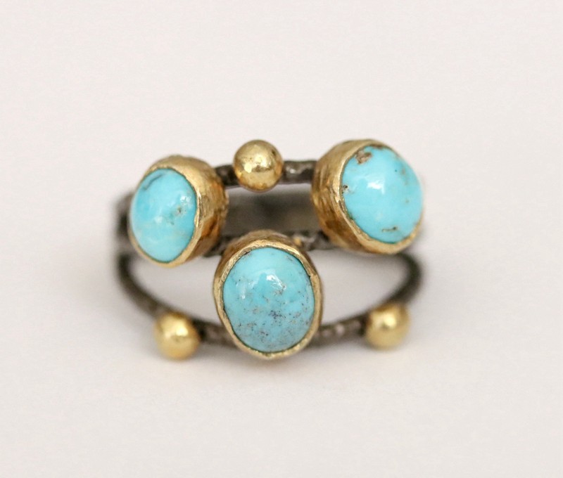 Multi Gemstone Turquoise Artisan Ring 925 Sterling Silver Birthstone Ring