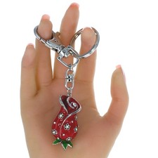 Red Rose Enamel Rhinestone Charm Keychain Keyring