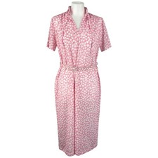 David Ashton Dress 16 Womens Pink Polyester Vintage Retro Made in UK Summer Belt