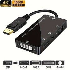 DisplayPort 1.2a to 4K HDMI Dual Link DVI VGA Passive Adapter 4 in 1 with Audio