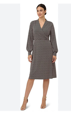 adrianna papell long sleeve wrap dress Adrianna Papell V Neck Geometric Long Sleeve Silky Dress Large NWT