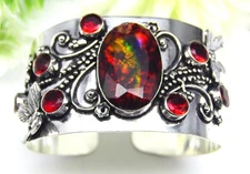 Fire Opal Gemstone 925 Sterling Silver Jewelry Cuff Bracelet Adjustable"