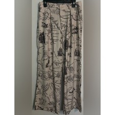 Cider Womens Sz Lrg High Rise Wide Leg Woven Nautical Map Print Beige Brown Pant