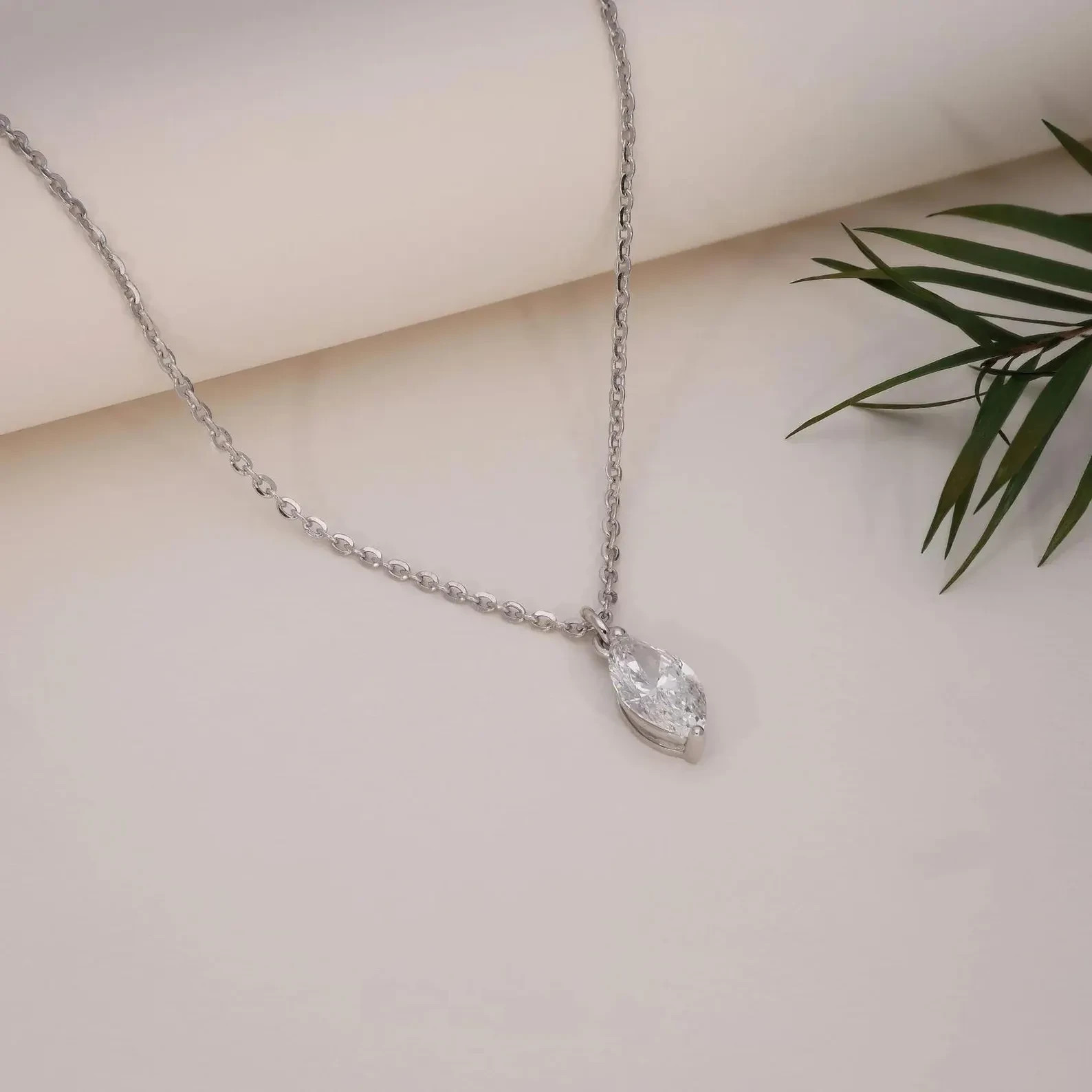14k Gold Marquise Cut Natural Diamond Pendant Necklace, Her Minimalist Jewelry image 7