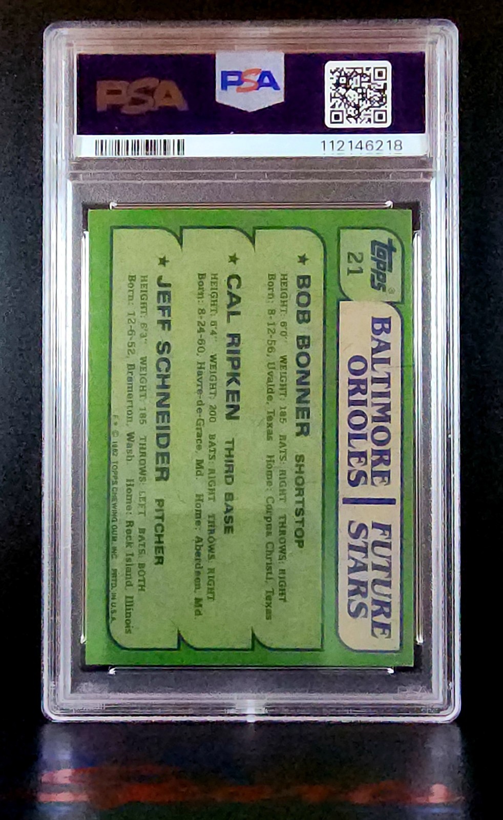 1982 Topps - Future Stars Cal Ripken, Schneider, Bonner #21 (RC) Rookie PSA 6 view 2