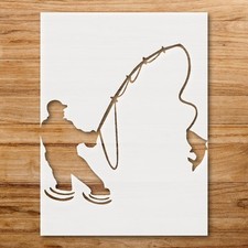 Fisherman Reeling in a Fish Wall Art Reusable Stencil - StencilAir