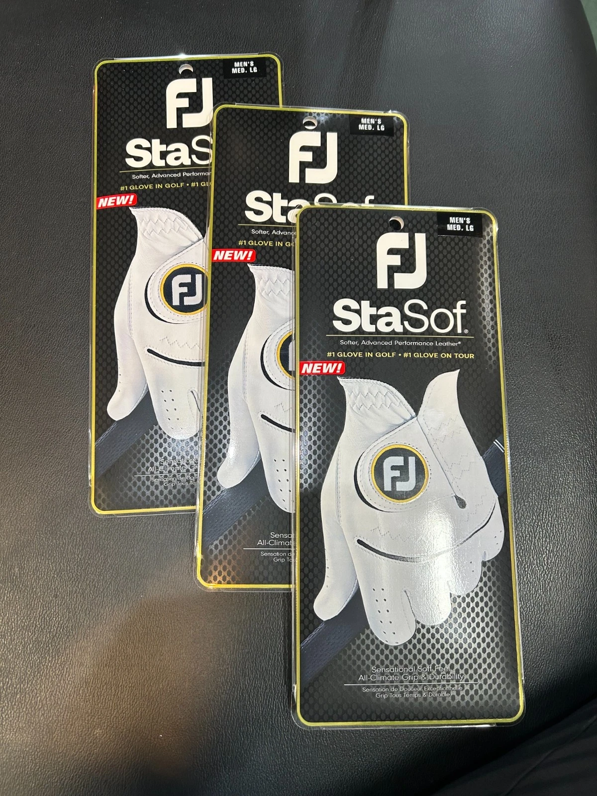New Footjoy StaSof Leather Men's Medium-Large ML Lot of 3 Golf Gloves White