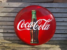 Vintage 1950s Coca Cola button metal sign 20 inches