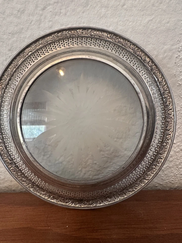 Plato de limón de vidrio esterlina y grabado Amston, vintage, diseño Starburst, 6,5" Foto 3 de 4