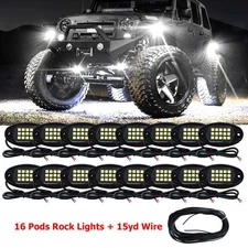 White Rock Lights 16Pcs Underbody Trail Rig Glow Lamp Offroad Truck Car SUV UTV