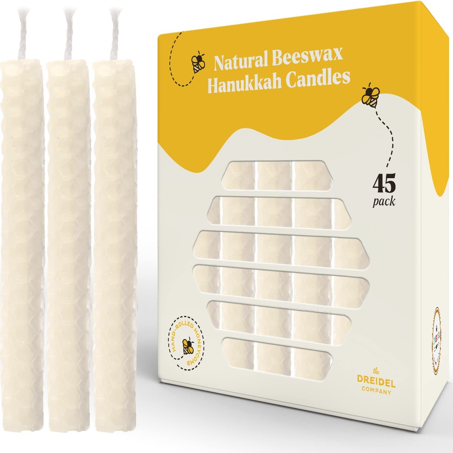 Hanukkah Candle Natural Honeycomb Beeswax White - 4.5" Singl