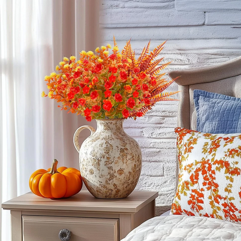 Flores falsas de outono, 20 pacotes, plantas de plástico, decoração para casa, laranja - Imagem 4 de 4
