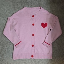 Pink Knitted Cardigan With A Red Heart On The Left Side Cute Warm Good For Cold