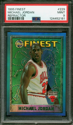 Michael jordan refractor finest ジョーダン　レア MICHAEL JORDAN - 1995 FINEST REFRACTOR #229 BULLS HOF PSA 9 - 16