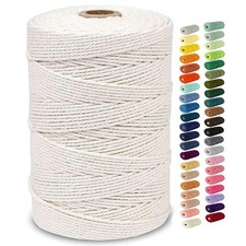 Macrame Cotton Cord, 985ft 4 Ply Twisted Macrame Yarn, 4mm 5mm 6mm Natural Co...