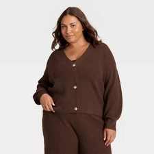 Women's Cable Sweater Cardigan - Auden Heather Brown XXL