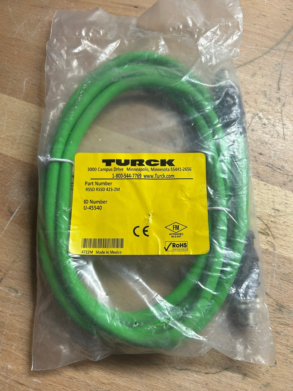 Turck RSSD RSSD 423-2M Network Cable, 4 Pin Male To 4 Pin Male, 2M, U-45540-NEW
