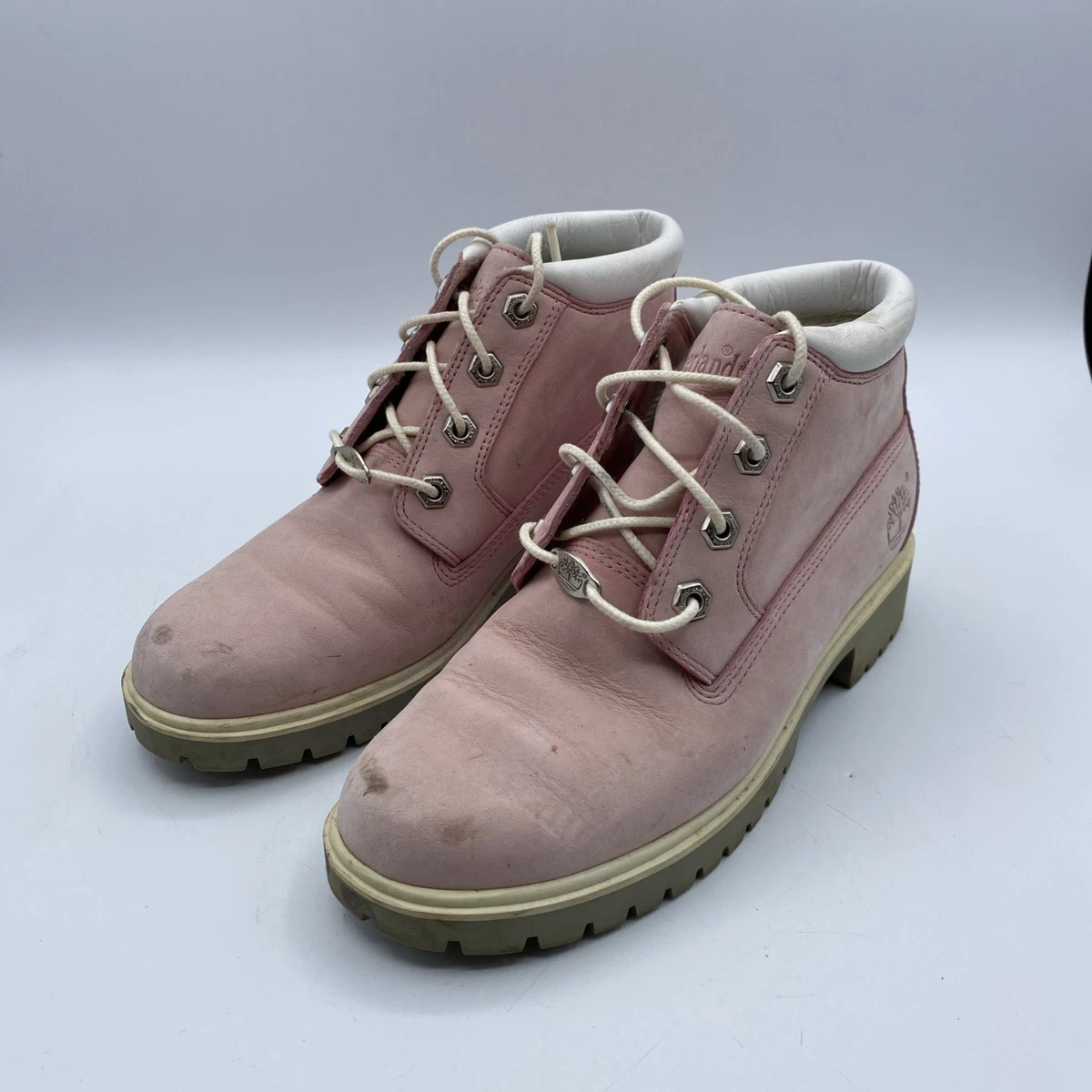 Timberland Men\'s Pink Suede Combat Boots Lace Up Logo Accents Size 5 Timberland Lace Up Pink Boots for Men for Sale | Shop New  main image 2