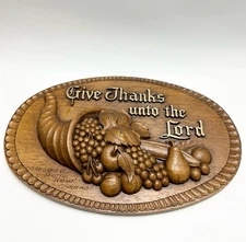 Vintage Gospel Trumpet 1961 "Give Thanks" Cornucopia Fruit Wall Hanger 3D Relief
